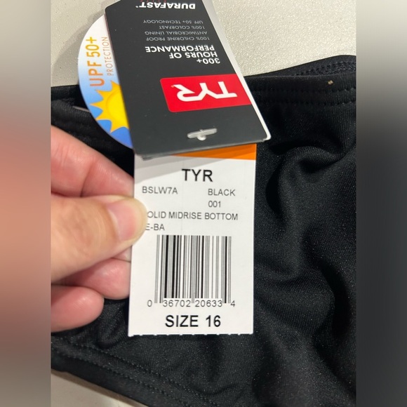 TYR Women’s 16 Solid Mid-Rise Swimsuit Bottoms Size 16 Black NWT Chlorine Proof - Picture 6 of 9